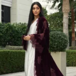 Nabia Women Solid Maroon and Beige Abaya Burqa