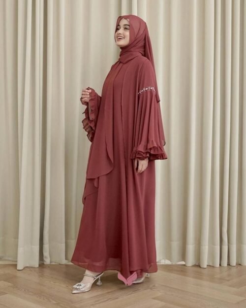 Embellished Gown Dress Abaya with Scarf