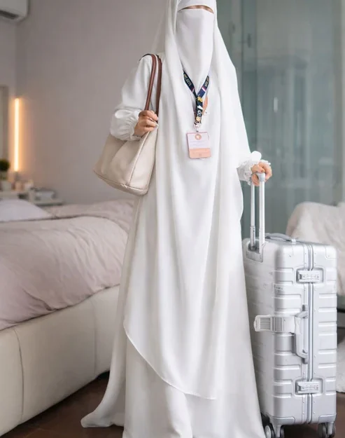 Premium White Abaya with Khimar Attached Nose Piece