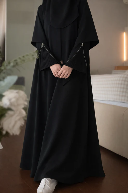 Premium 3-Piece Imported Saltosh Abaya Set Elegant Zipper Sleeve Design Perfect for Hajj & Umrah - Image 2