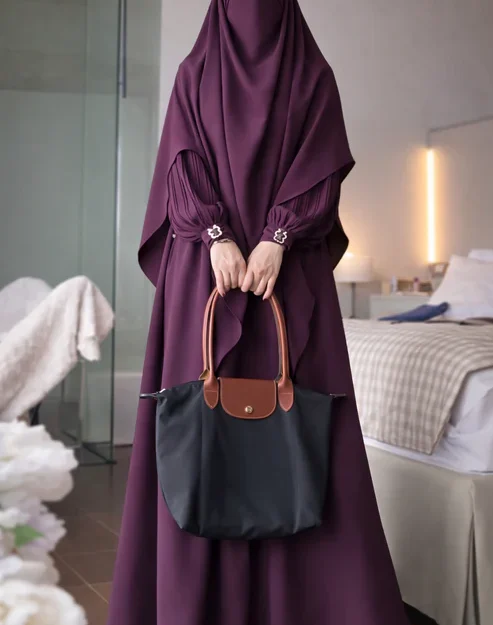 Premium 3-Piece Imported Saltosh Abaya Set Elegant Sleeve Design | Modest Wear – Burkhawala