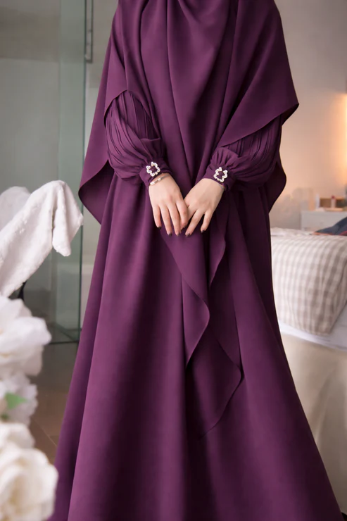 Premium 3-Piece Imported Saltosh Abaya Set Elegant Sleeve Design | Modest Wear – Burkhawala - Image 3
