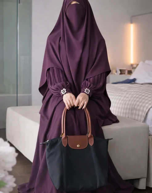 Premium 3-Piece Imported Saltosh Abaya Set Elegant Sleeve Design | Modest Wear – Burkhawala