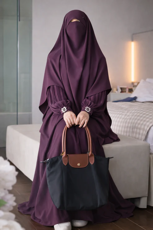 Premium 3-Piece Imported Saltosh Abaya Set Elegant Sleeve Design | Modest Wear – Burkhawala - Image 2