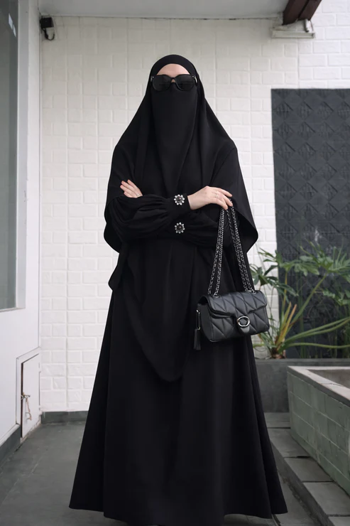 Premium 3-Piece Imported Saltosh Abaya Set Elegant Sleeve Design | Modest Wear – Burkhawala - Image 5